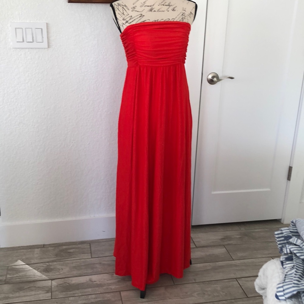 Soma, orange strapless maxi dress size medium straps, not included.